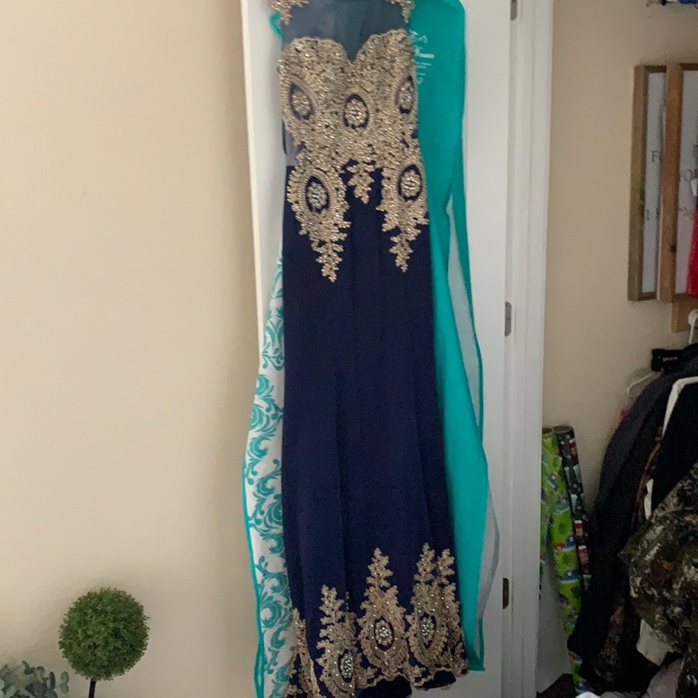 Beautiful open back navy dress